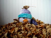 Pengee playing in the leaves.